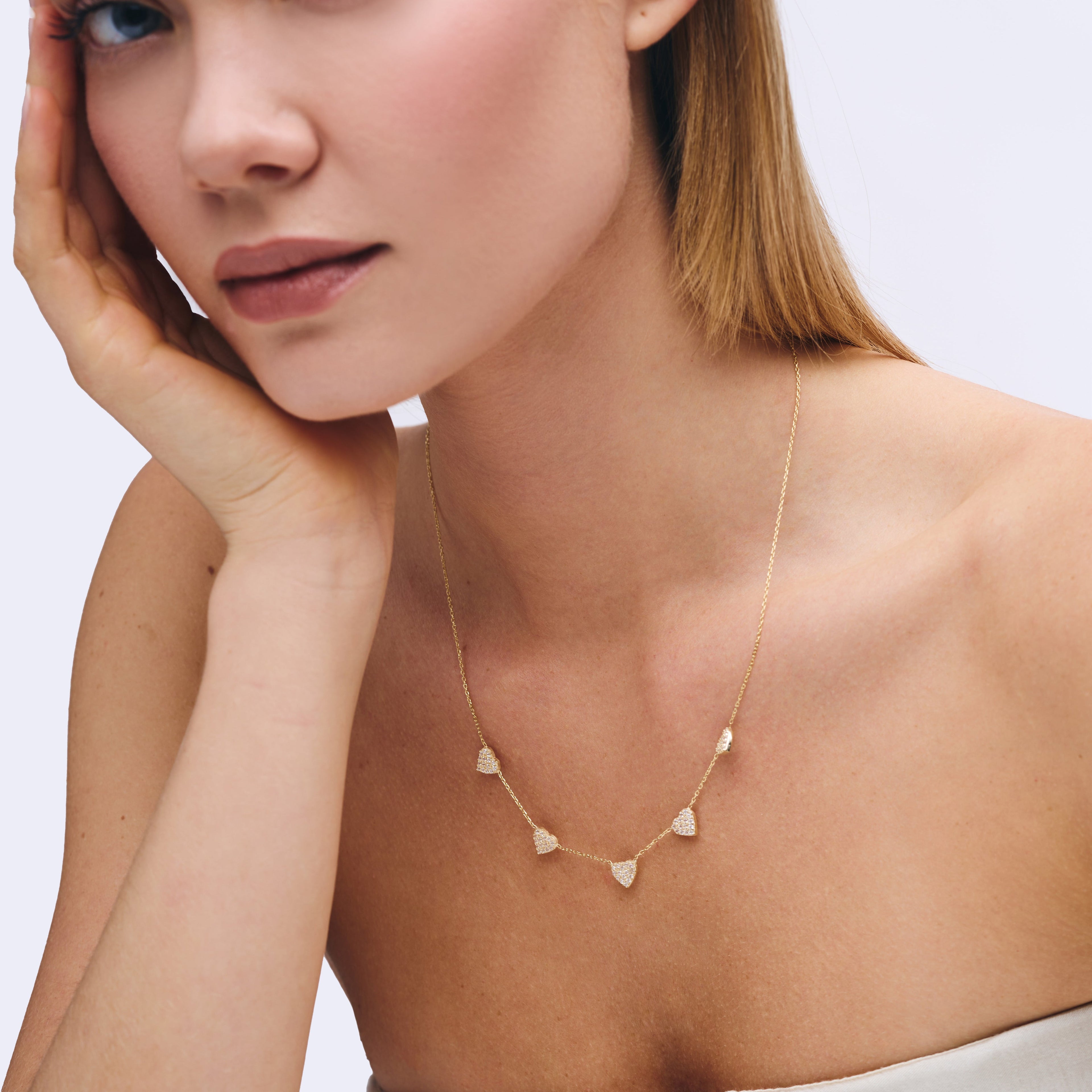 Pave Heart Station Necklace