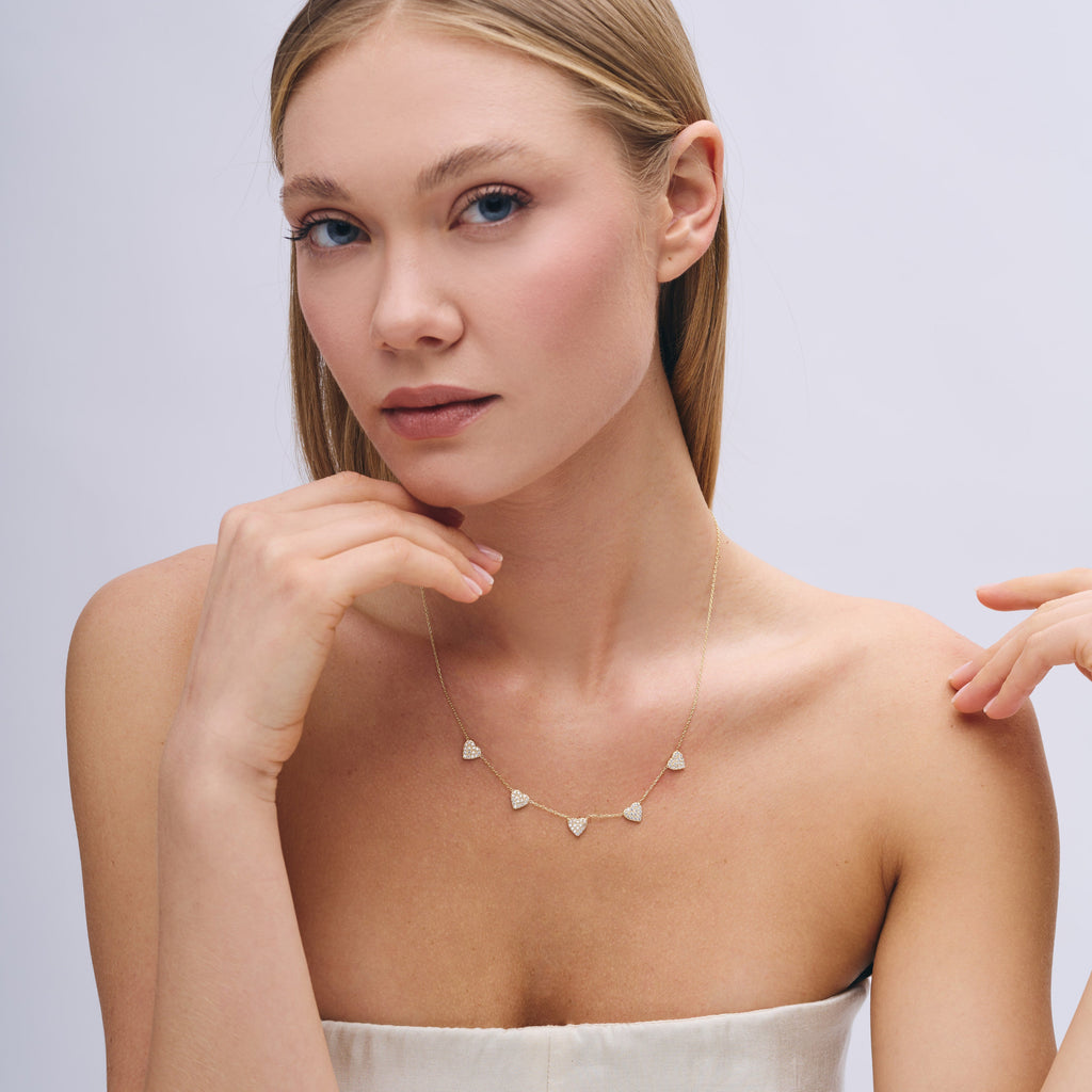 Pave Heart Station Necklace