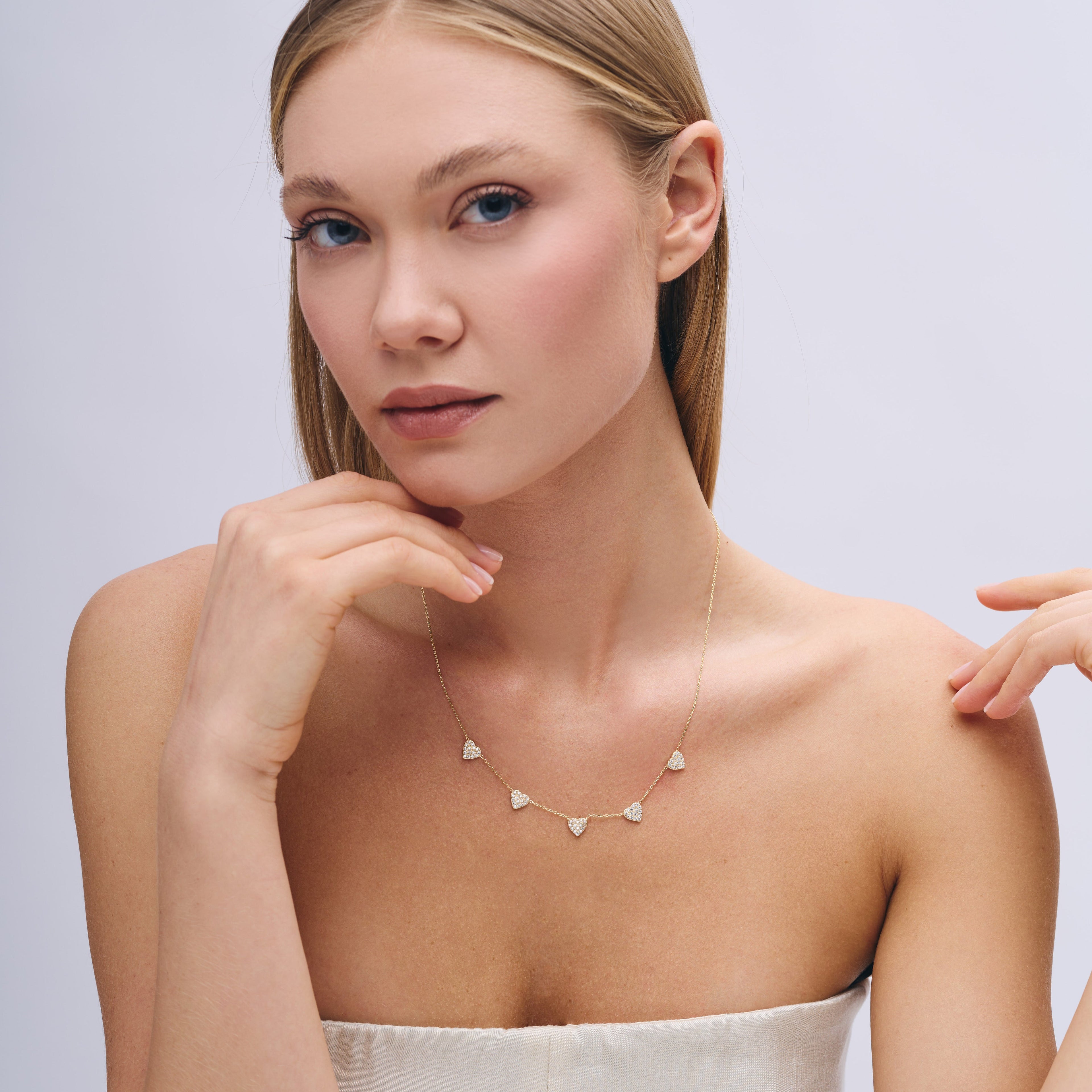 Pave Heart Station Necklace