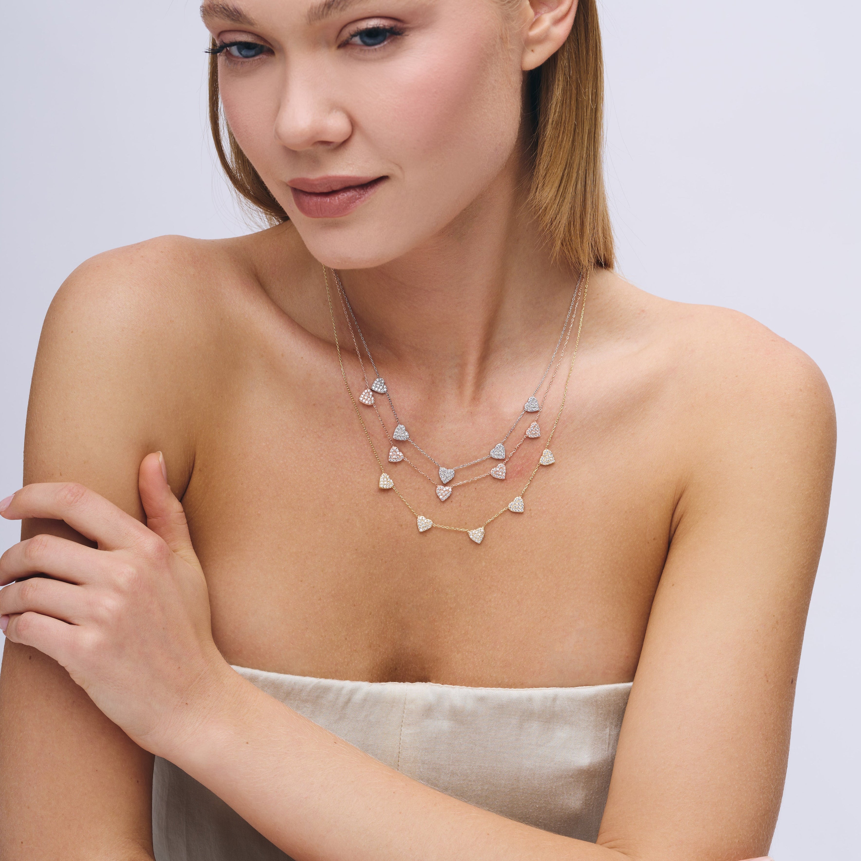 Pave Heart Station Necklace