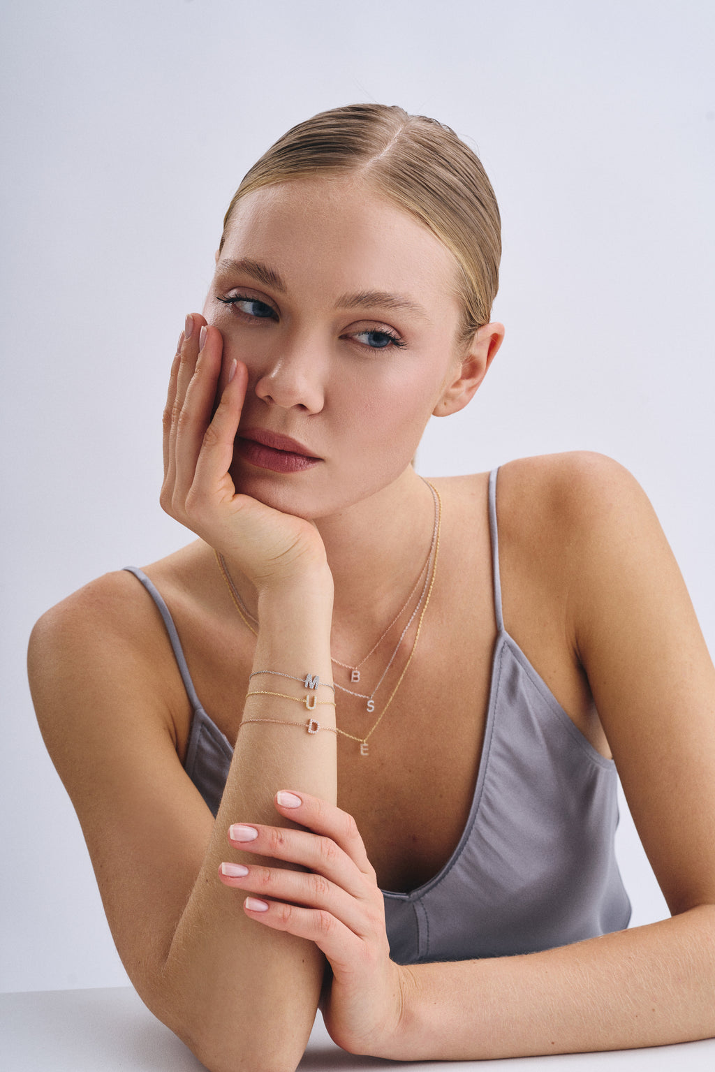 Classic Pavé Initial Bracelet — 14K solid gold, detail view 3