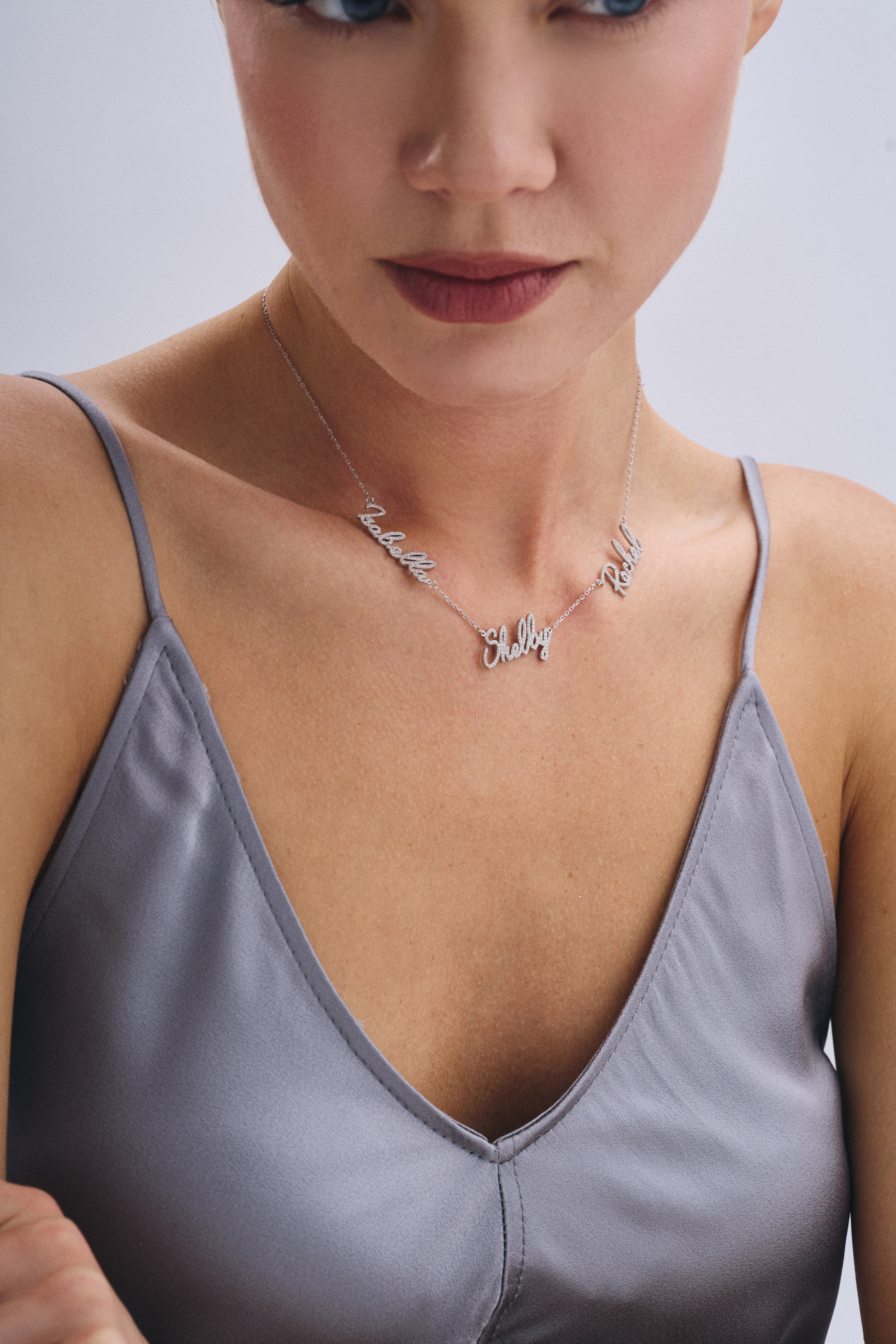 Pave Multi Name Script Necklace