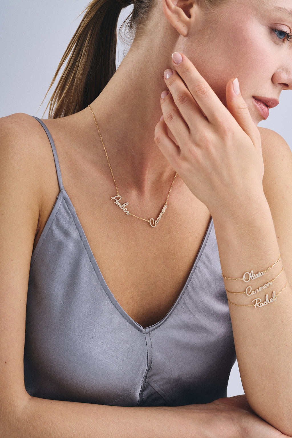 Pave Multi Name Script Necklace