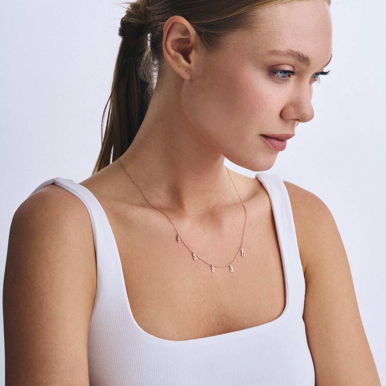 Charm Letter Necklace — 14K solid gold, detail view 5