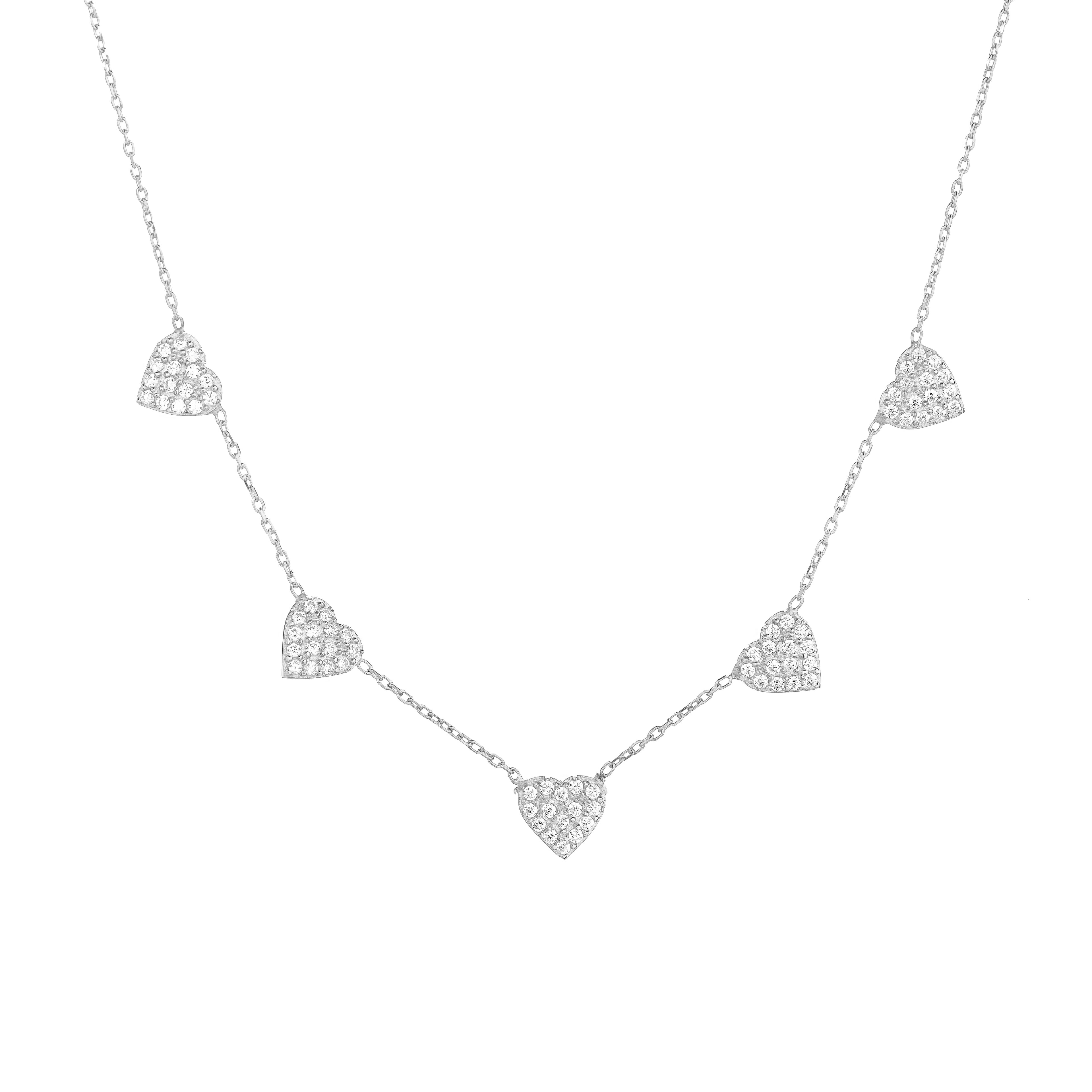 Pave Heart Station Necklace