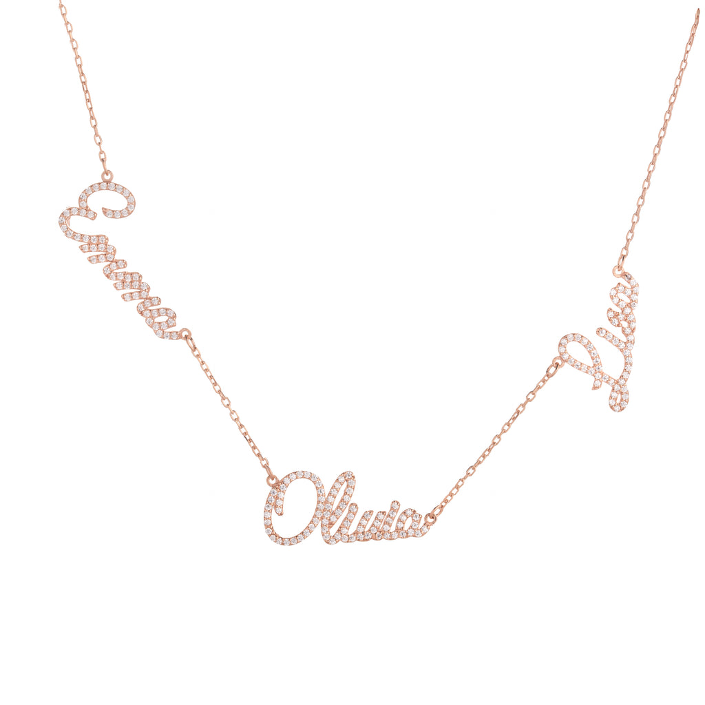 Pave Multi Name Script Necklace