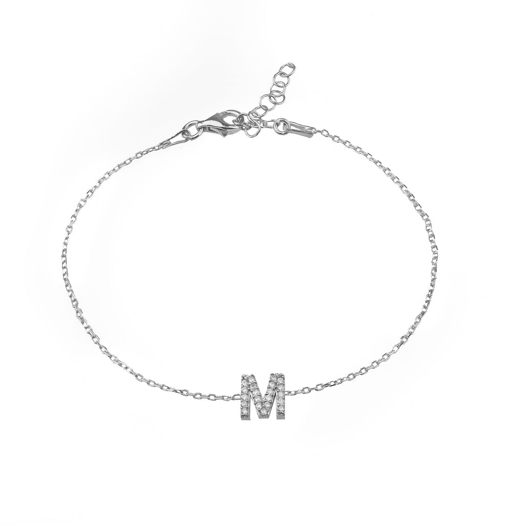 Classic Pavé Initial Bracelet — 14K solid gold, detail view 1