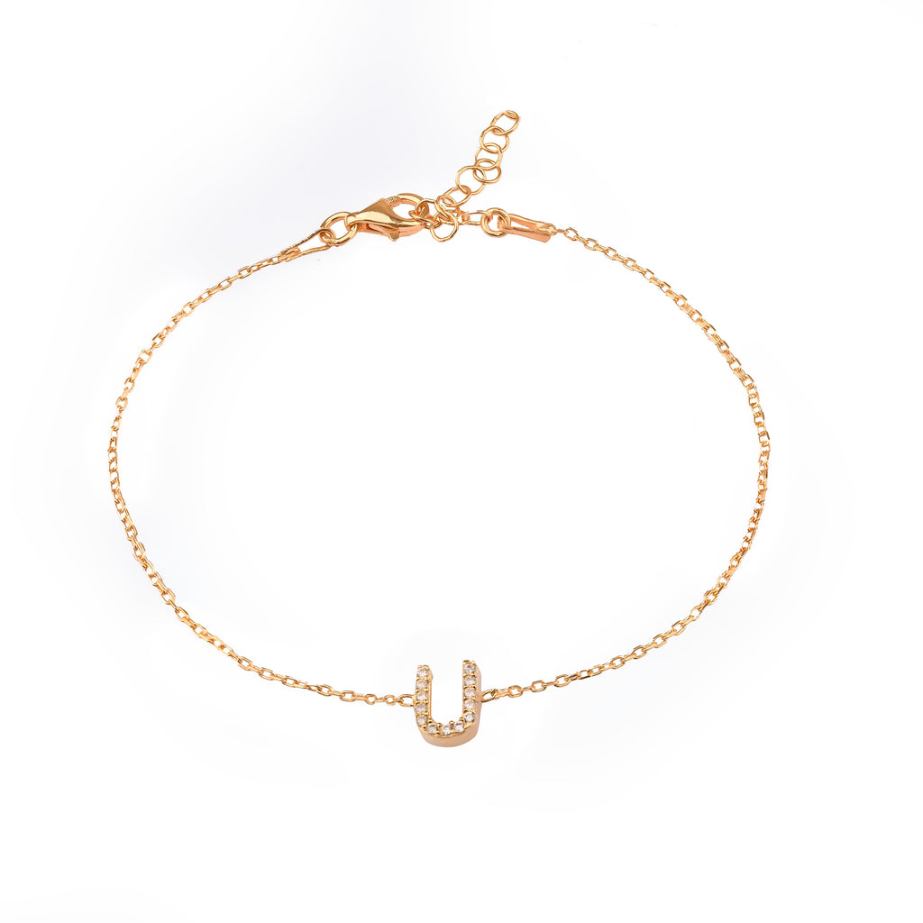 Classic Pavé Initial Bracelet — 14K solid gold, detail view 2