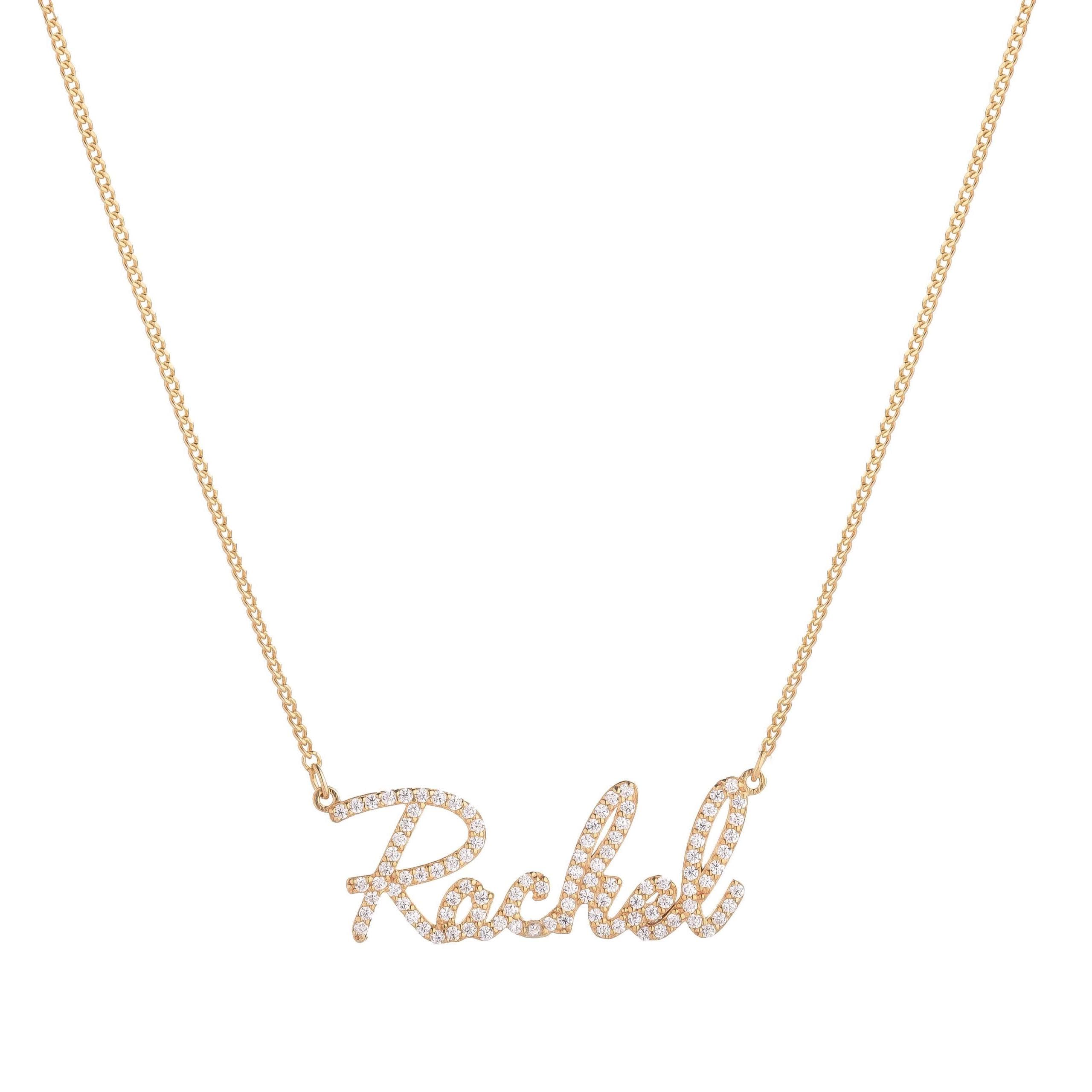 Pavé Name Necklace in 14K Solid Gold Curb Chain
