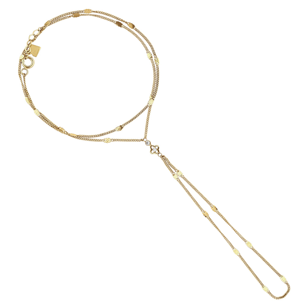 Alia Clover Layered Hand Chain — 14K solid gold, detail view 1